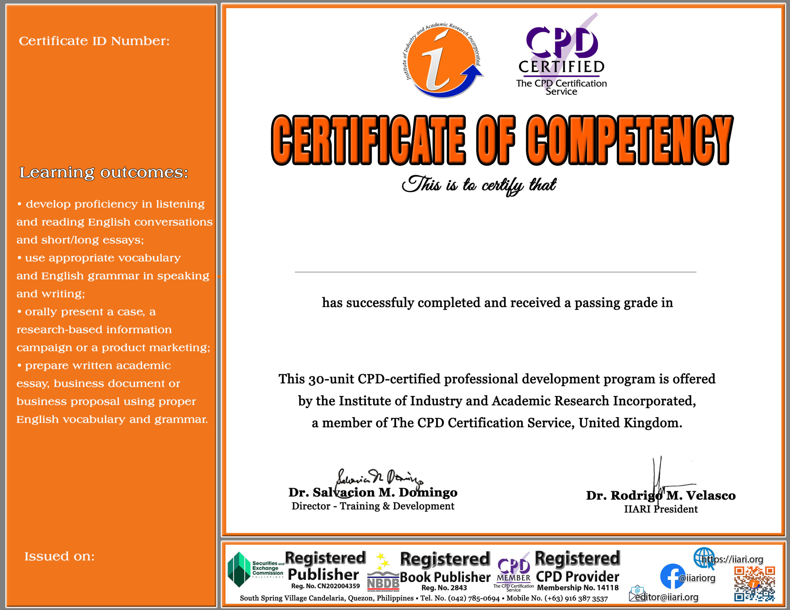 Certificate of Completion - English